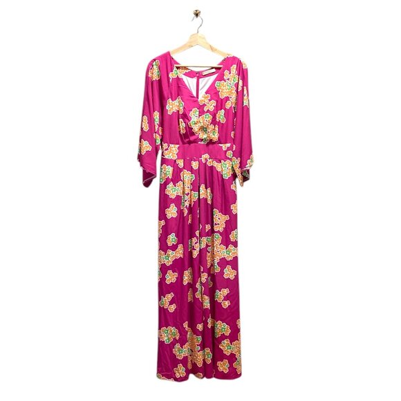 Eshakti Wayward Fancies Plunge Floral Print Crepe Maxi Dress Pink Size 16 Boho - Picture 2 of 15